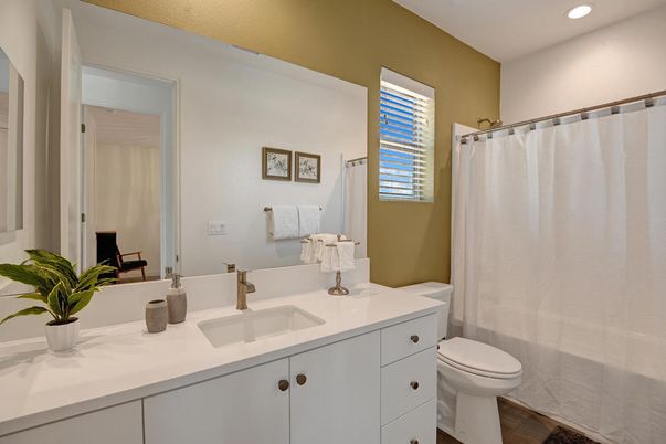 Bathroom, Interior, Recessed Lighting, Wood Texture Flooring