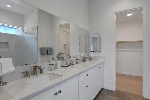 Bathroom, Dual Sink Vanities, Glass Shower, Interior, Recessed Lighting, Walk-in Closets