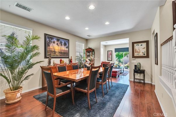 Dining room, Interior, Recessed Lighting, Wood Texture Flooring