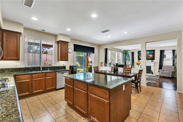 Dining room, Fireplace, Interior, Kitchen, Living room, Recessed Lighting, Stainless Steel Appliances