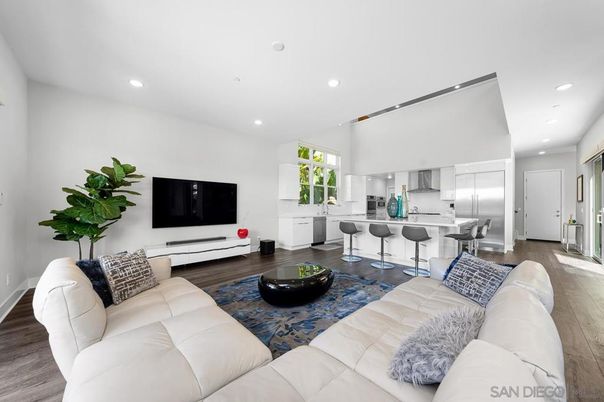 Interior, Kitchen, Living room, Recessed Lighting, Stainless Steel Appliances, Wood Texture Flooring