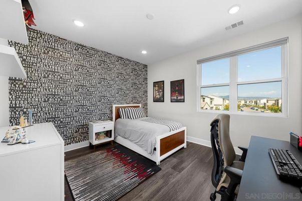 Bedroom, Home Office, Interior, Recessed Lighting, Wood Texture Flooring