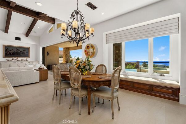 Chandelier, Dining room, Interior, Living room, Recessed Lighting, Water, Wooden Beams
