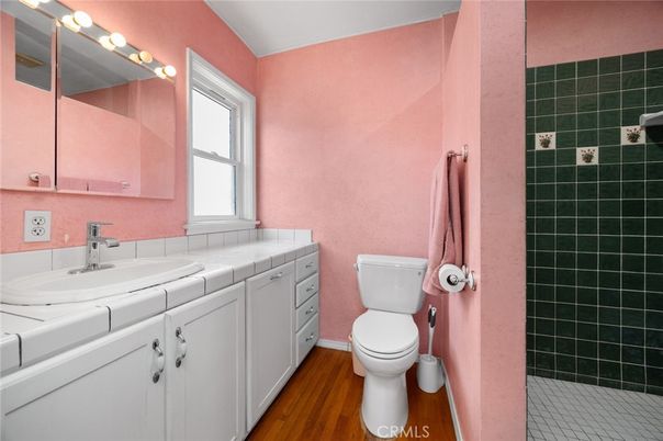 Bathroom, Interior, Tile Countertops, Wood Texture Flooring