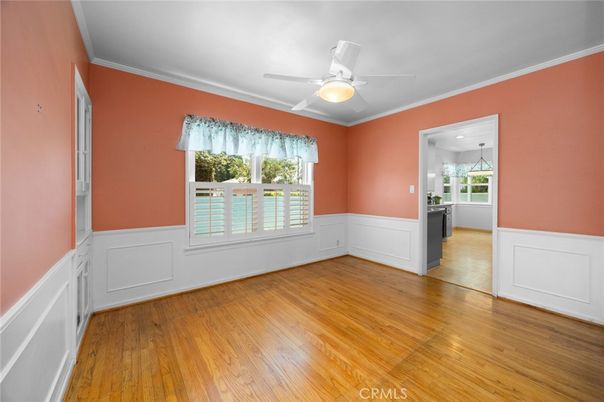 Empty room, Interior, Kitchen, Pendant Lights, Recessed Lighting, Wood Texture Flooring