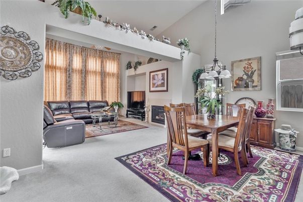 Dining room, Fireplace, Interior, Living room, Pendant Lights