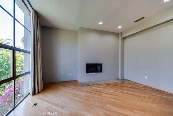 Empty room, Fireplace, Interior, Recessed Lighting, Wood Texture Flooring
