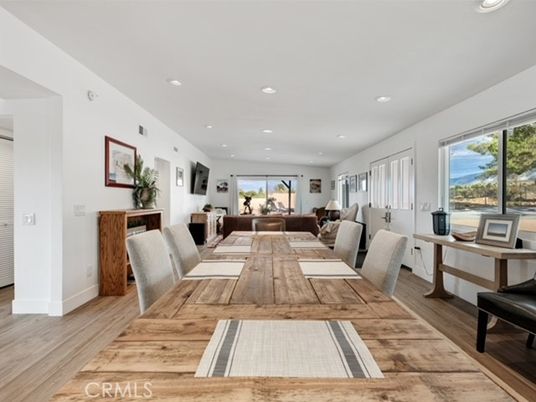Dining room, Interior, Living room, Recessed Lighting, Wood Texture Flooring