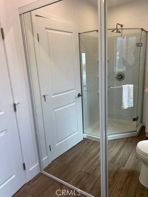 Bathroom, Glass Shower, Interior, Wood Texture Flooring