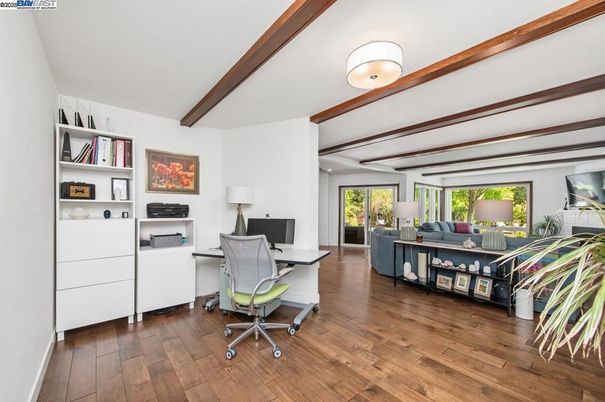 Fireplace, Home Office, Interior, Wooden Beams, Wood Texture Flooring