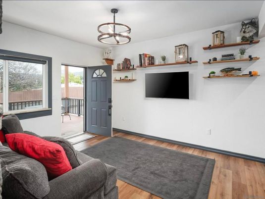 Interior, Living room, Pendant Lights, Wood Texture Flooring