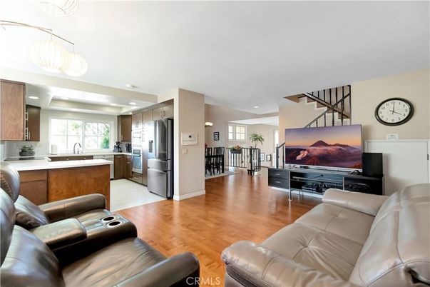 Interior, Kitchen, Living room, Recessed Lighting, Stainless Steel Appliances, Wood Texture Flooring