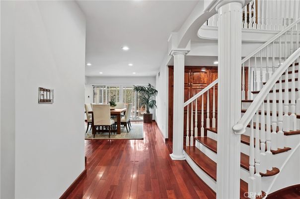 Dining room, Interior, Recessed Lighting, Wood Texture Flooring