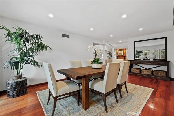 Dining room, Interior, Recessed Lighting, Wood Texture Flooring