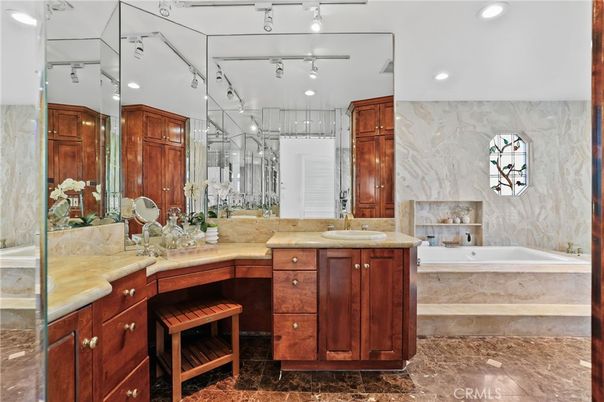 Bathroom, Glass Shower, Interior, Marble Walls, Recessed Lighting