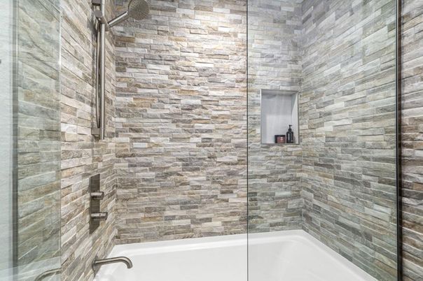 Bathroom, Glass Shower, Interior, Stone Walls