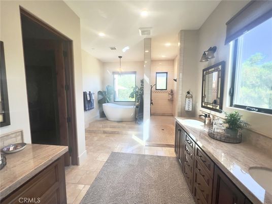 Bathroom, Dual Sink Vanities, Free Standing Baths, Interior, Pendant Lights, Recessed Lighting