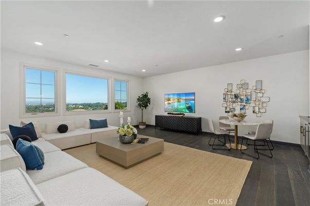 Dining room, Interior, Living room, Recessed Lighting, Wood Texture Flooring