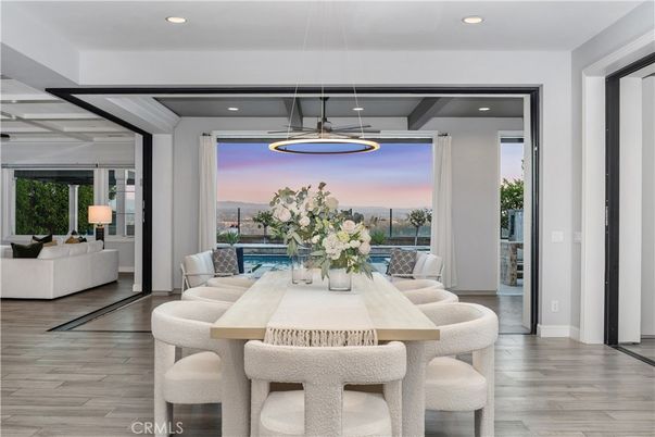 Dining room, Interior, Living room, Pendant Lights, Recessed Lighting, Water, Wood Texture Flooring