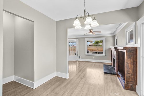 Chandelier, Empty room, Fireplace, Interior, Wood Texture Flooring