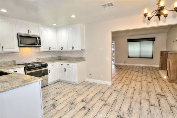 Chandelier, Interior, Kitchen, Recessed Lighting, Wood Texture Flooring