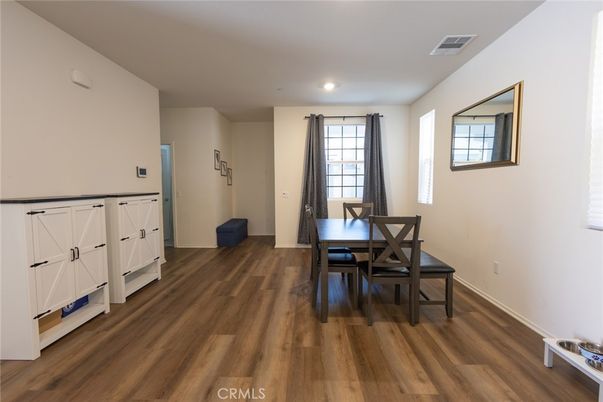 Dining room, Interior, Recessed Lighting, Wood Texture Flooring