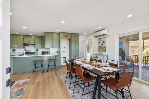 Dining room, Interior, Kitchen, Recessed Lighting, Wood Texture Flooring