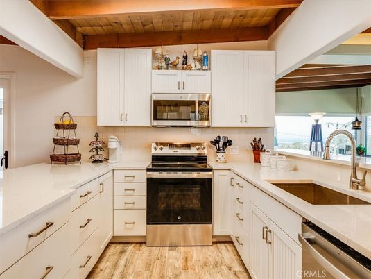 Interior, Kitchen, Stainless Steel Appliances, Wooden Beams, Wooden Ceilings, Wood Texture Flooring