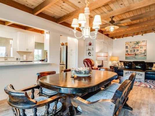 Chandelier, Dining room, Interior, Kitchen, Living room, Wooden Beams, Wooden Ceilings, Wood Texture Flooring