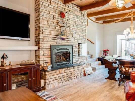 Fireplace, Interior, Piano, Stone Walls, Wooden Beams, Wooden Ceilings, Wood Texture Flooring