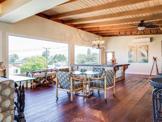 Chandelier, Dining room, Interior, Wooden Beams, Wooden Ceilings, Wood Texture Flooring
