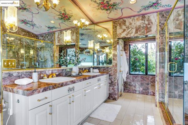 Bathroom, Chandelier, Dual Sink Vanities, Glass Shower, Interior, Recessed Lighting