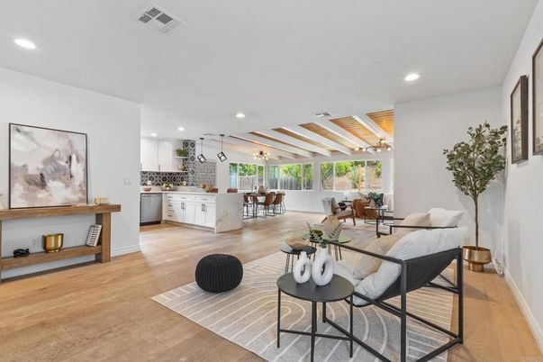 Dining room, Interior, Kitchen, Living room, Pendant Lights, Recessed Lighting, Wood Texture Flooring