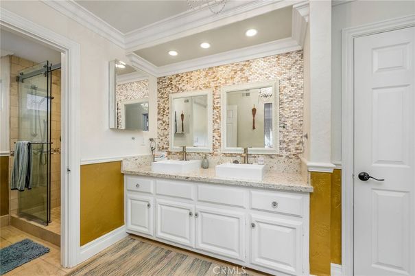 Bathroom, Dual Sink Vanities, Glass Shower, Interior, Recessed Lighting