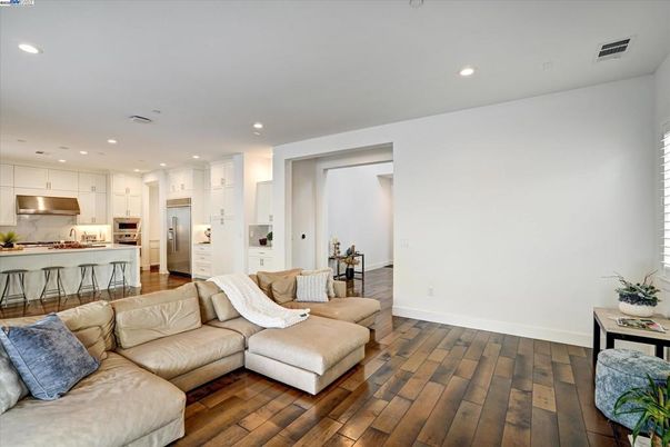 Interior, Kitchen, Living room, Recessed Lighting, Stainless Steel Appliances, Wood Texture Flooring