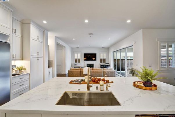 Fireplace, Interior, Kitchen, Living room, Recessed Lighting