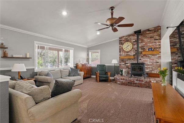 Fireplace, Interior, Living room, Recessed Lighting, Stone Walls