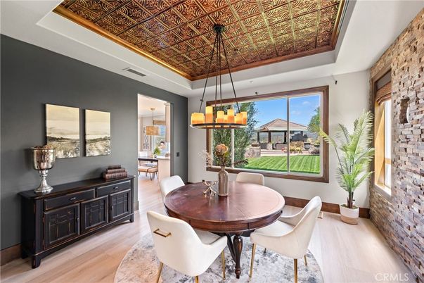 Chandelier, Dining room, Interior, Pendant Lights, Stone Walls, Wood Texture Flooring