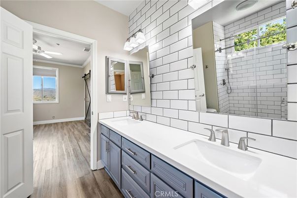 Bathroom, Dual Sink Vanities, Interior, Wood Texture Flooring