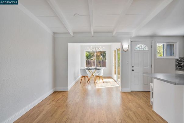 Dining room, Interior, Pendant Lights, Wood Texture Flooring