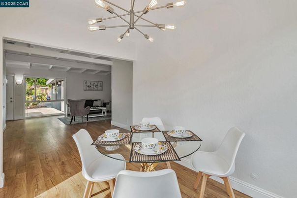 Dining room, Interior, Pendant Lights, Piano, Wood Texture Flooring