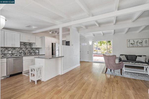 Interior, Kitchen, Living room, Stainless Steel Appliances, Wood Texture Flooring