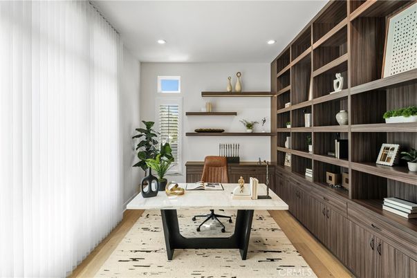 Home Office, Interior, Recessed Lighting, Wood Texture Flooring