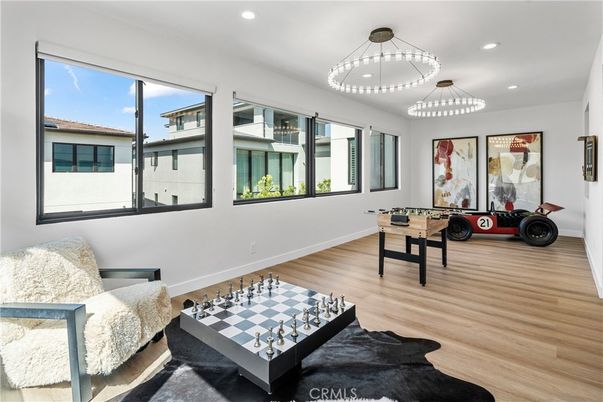 Game Room, Interior, Pendant Lights, Recessed Lighting, Wood Texture Flooring