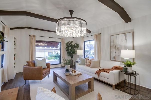 Chandelier, Interior, Living room, Wooden Beams, Wood Texture Flooring