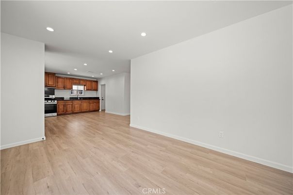Empty room, Interior, Kitchen, Recessed Lighting, Wood Texture Flooring