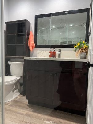 Bathroom, Glass Shower, Interior, Wood Texture Flooring