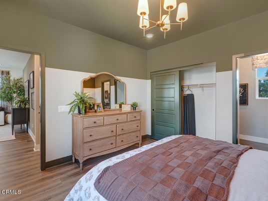 Bedroom, Chandelier, Interior, Wood Texture Flooring