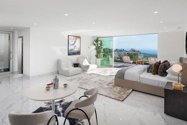 Bedroom, Interior, Living room, Marble, Recessed Lighting, Water