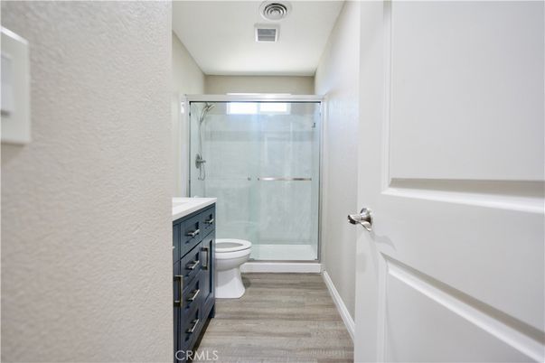 Bathroom, Glass Shower, Interior, Wood Texture Flooring